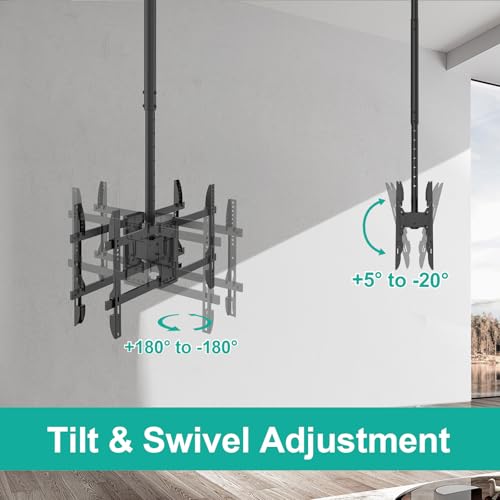 Image of WALI Ceiling TV Mount Dual Screen Back to Back Fits Most Display 43 to 86 Inch TV, Up to 176lbs, 88 lbs for Each Screen, Height Extension up to 66.5 Inch, Mounting Holes 600x400mm (CM4386-2S), Black