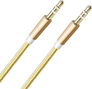 EgArt Audio Cable 3,5mm Aux Cable Stereo Jack Cable Nylon Braided Aux to Aux Cable Lead for Car, Headphone, iPhone, iPad, Samsung, MP3, Smartphone, Tablet, Home Stereo, Laptop (Gold, 1 meter)
