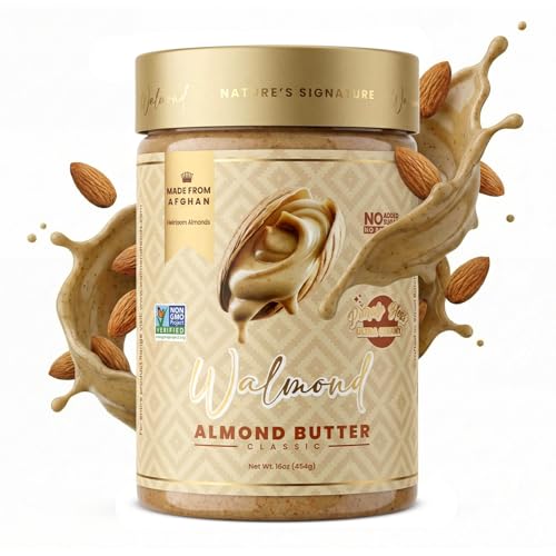Walmond Almond Butter Classic, Afghan Heirloom Almonds, Creamy Natural Spread, 8g Protein, No Added Sugar, No Palm Oil, NON-GMO Verified, Halal & HACCP Certified, Keto Paleo Vegan Gluten Free, 16oz