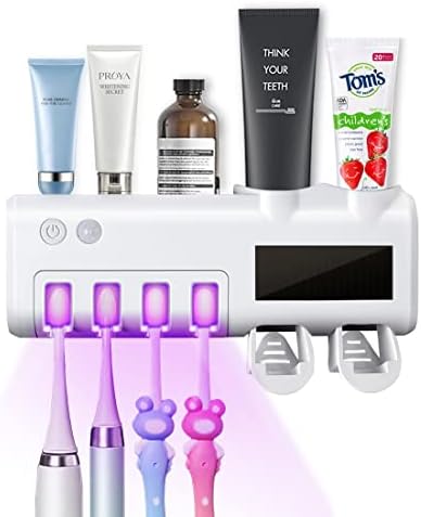 SmartSF Toothbrush Sanitizer, UV Toothbrush Holder Wall Mounted, Bathroom Toothbrush Sanitizer, with 4 Slots and 2 Automatic Toothpaste Dispenser, for Electric/Regular Toothbrush