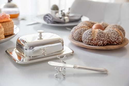 EDZARD scatola per burro Mista per 250 g di burro, 13 x 18 cm, argento pregiato placcato, lucidato, con inserto in vetro, coltello incluso - immagine 5