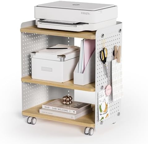 Fenge 3-Tier Printer Stand with Pegboard and Adjustable Shelf, Storage ...