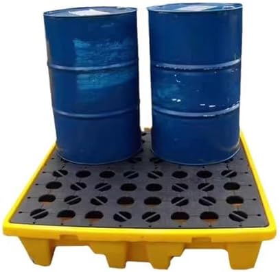 Heavy-Duty Modular Spill Containment Pallet With Drain, Forklift Access, And Leak-Proof Tray For Safe Indoor/Outdoor Cargo Storage And Hazardous Material Management,Black+yellow-19.3x14x3.7in