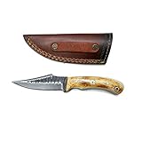 Titan International Knives Handmade Carbon 1080 Steel | Fixed Blade Color Coated Hand Pounded Hunting and Skinning Knife | Burnt Bone Handle Perfect for Hunting and Camping with Leather Sheath