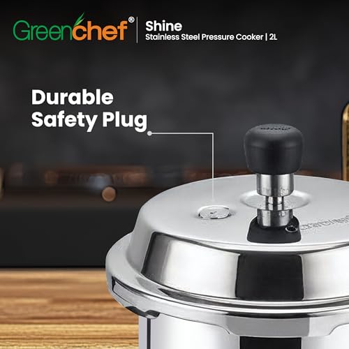 Image of Greenchef Shine Stainless Steel Outerlid Pressure Cooker| Induction and gas stove Compatible| ISI certified| Ergonomic Handle| 2Litre Capacity