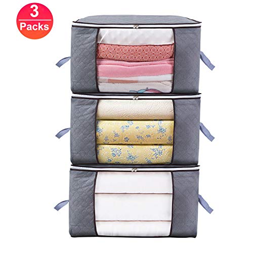 Niviy Bolsa de Almacenamiento de Edredón - Tela no tejida Debajo de la Cama Bolsa de Organizador para edredón Manta Ropa de temporada (gris, 3 piezas X 60 X 40 X 35 cm)