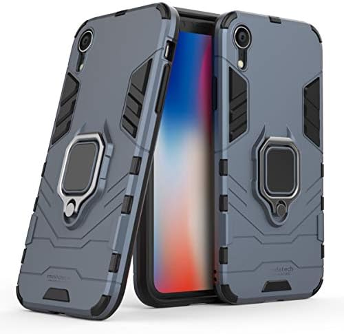 for iPhone Xr Case with Screen Protector, Slim Tough Drop Protection with Ring Stand, Magnetic Holder Compatible, 9H Tempered Glass Screen Film, Outdoor Heavy Duty Shockproof Cover Set, Blue