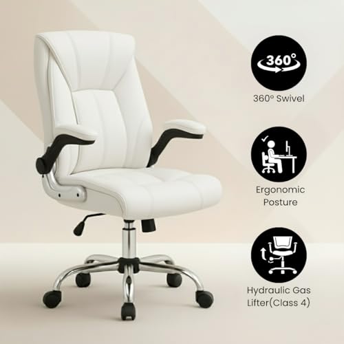 Image of Lakdi The Furniture Co High-Back Directior Office Chair and Executive Chair, Ergonomic Leatherette Desk Chair|Adjustable Arm Rest for 5-Year Warranty & Free Assembly-111012161 White