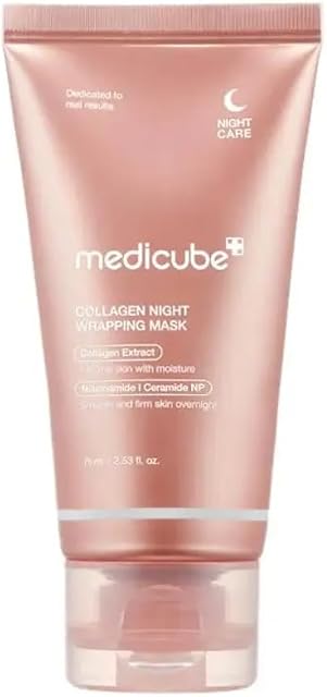 Medicube Colagène Enveloppage de nuit Peel Off Masque visage Pack - Élasticité & Soin d'hydratation, réduit la calvitie & Toux - Collagène hydrolysé pour peau glamour - Soins de la peau coréens, 75ml, 2.53 F.oz