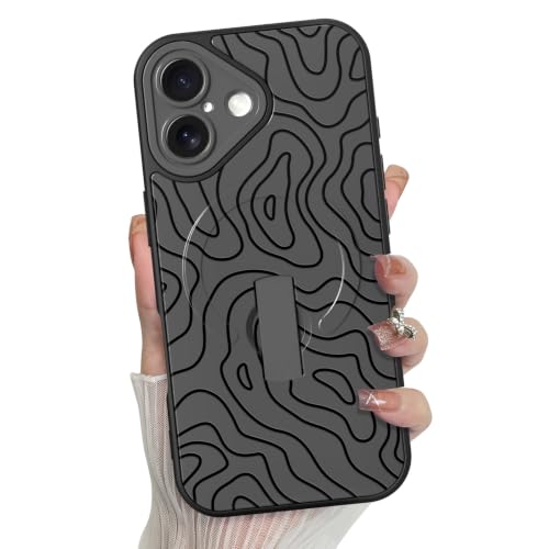 MZELQ for iPhone 16 Case Wave Ripple Cute Pattern -Black