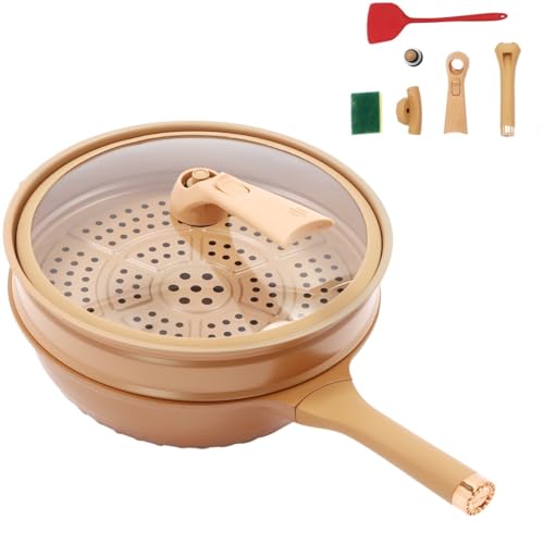 JAYGOVAN Microwave Pressure Cooker Multifunctional Pottery Clay Non-Stick Micro Pressure Pot with Basket&Spatula Steam Boil Bleach Fry Integrated Miniature Pressure Cooker for All Kinds of Stoves