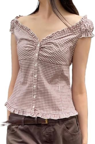 Image of Fairy Grunge Y2k Shirts Vintage Crop Tops Short Sleeve Girls Slim Fit Tees