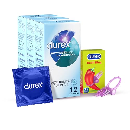 Durex Settebello Classico, Preservativos forma clásica 52 mm, 36 Preservativos + Durex Little Devil