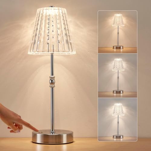 SAIWEYA Cordless Table Lamp, 5000mAh Rechargeable Battery Operated Portable Lamp, Dimmable+3 Colors LED Touch Control, Vintage Crystal Lamp for Bedroom, Kitchen, Bar, Office by SAIWEYA - Used condition - US$29.99