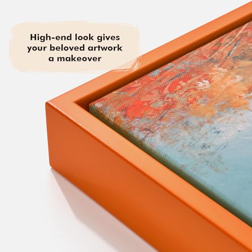 Image of FOLKOR 12x12 Gallery Wall Frame for Stretched Canvas Art 2 Pack,Orange | 0.9 inch Deep,Complete Floater Frames,Easy Framing,for Oil Diamond Paintings Vintage Prints Artwork,Funky Home Living Room Decor