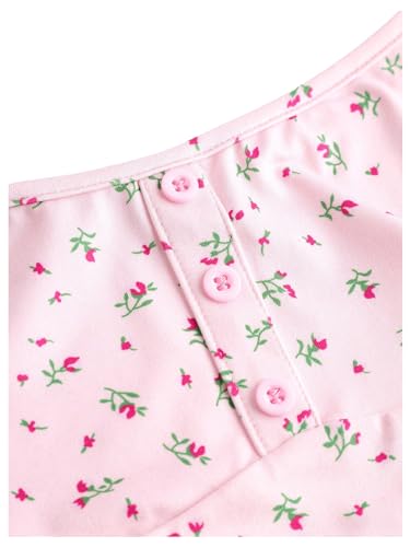 Milumia Blusa feminina Ditsy floral com botões e alças finas para verão, Rosa claro, 13 Anos