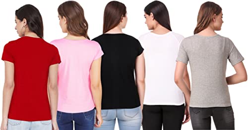 Image of NIVIK Printed, Cotton Tops & T-Shirts. Combo of 5 Tops for Women & Girls (X-Small, Grey-Red-Pink-Black-White)