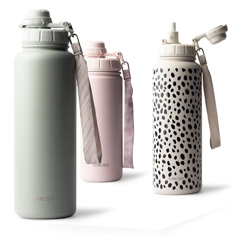 MAMEIDO Gourde Isotherme avec paille 1,2 l, Bouteille Isotherme inox sans BPA, Gourde étanche &amp; Poignée de Transport, Water Bottle (Desert Sage)