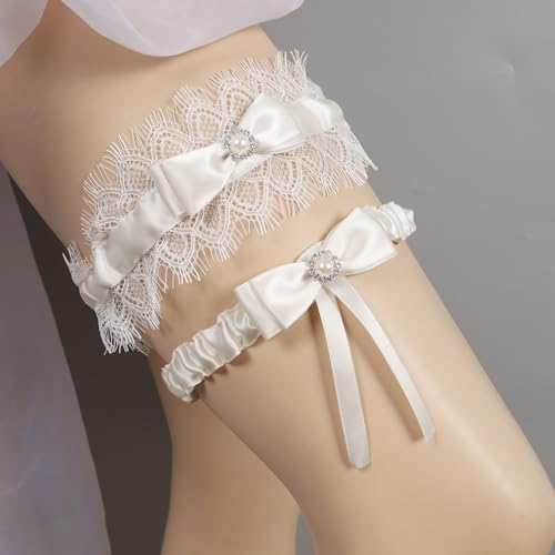 Image of Lace Wedding Garters for Bride with Pearl Party Prom Leg Garter Belt