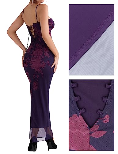 Women Sexy Backless Satin Maxi Dresses Spaghetti Strap Floral Print Dresses Slim Fit Elegant Night Party Outfits2