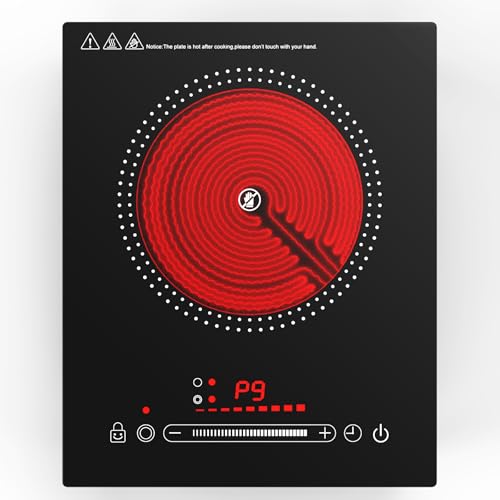 Puincunor Single Burner Electric Cooktop, 110V1800W Electric Stove, LED Display with Touch Control, 11 Power Levels, Child Safety Lock and Timer, Overheat Protection.
