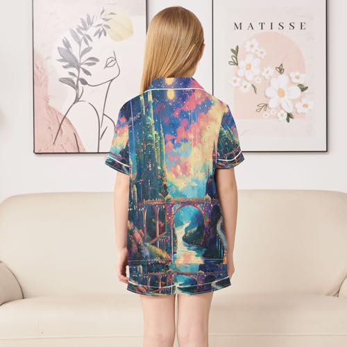 senya Starry Sky Satin Summer Pajama Sets Silk Short Sleeve Button Down Sleepwear 5