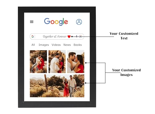 Image of 5x7 Inch Customized Google Photo Frame with Photo Upload - Personalized Gifts Digital Rectangular Tabletop, Wall mount Wooden Photo frame for Anniversary, Birthday, Valentine's Day Gifts