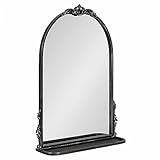Kate and Laurel Myrcelle Traditional Arched Mirror with Shelf; 21 x 28; Antique Black; Vintage Arch Shelf Mirror with Ornate Garland Detailing Along The Crown and Edges of The Frame