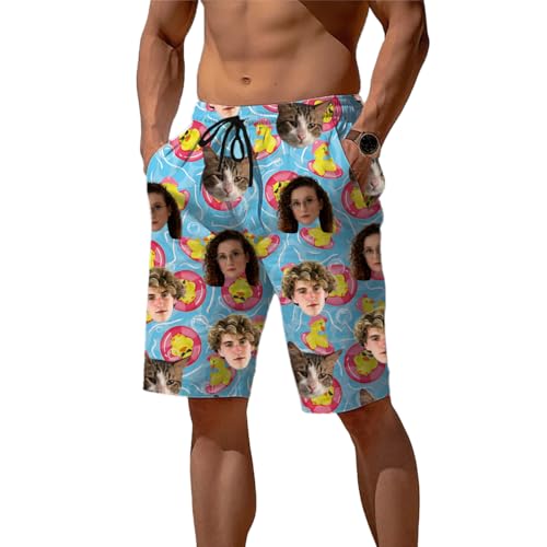 Personalised Mens Swim Shorts Print Any of Your Design Photo Gesicht Hawaiian Board Shorts Custom Face Swimming Trunks Customised Gifts Swimming Shorts Mens Long Swim Costume Beach Swimwear