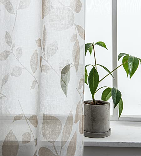 Dainty Home Leaf Wine Linen Look Boho 3D Leaf Linen Textured Designed Sheer Curtain Panel Pair For Bedroom Grommet Drape/Drapery Panel Pair 2 Curtain Panels In Linen, 76'' X 96'' (96Lw76Li) #TOP28
