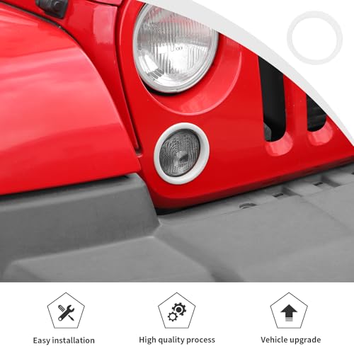 Image of JWWY Front Bumper Grill Insert Turn Signal Light Cover Trim Compatible with 2007-2017 Jeep Wrangler JK Exterior Accessories ABS 2PCS White