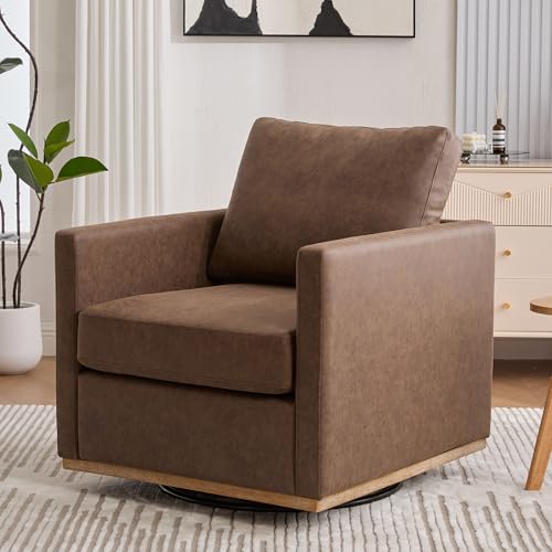 Chifee & Vingol 30.7" W Swivel Accent Chairs PU Leather Swivel Reading Chair for Living Room Mid Century Modern Chair,Coffee