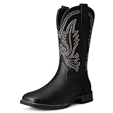 SHIBEVER Women's Mid-Calf Cowboy Boots: Square Toe Wide...