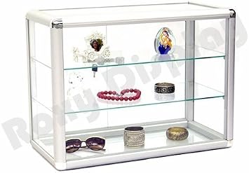 Aluminum Frame Tempered Glass Counter Top Display Showcase with Sliding Glass Door and Lock