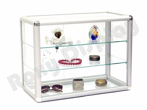 Aluminum Frame Tempered Glass Counter Top Display Showcase with Sliding Glass Door and Lock