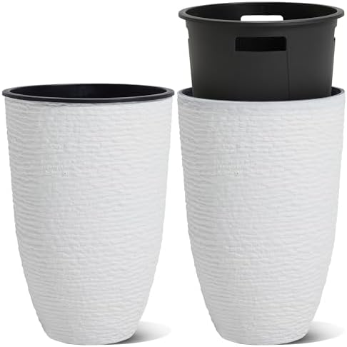 WORTH Garden 2-Pack 21" H. White Tall Planters with Inside Pots -...