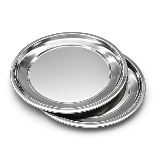 Image of MIKANIX Stainless Steel Dinner Plates | Heavy Duty Steel Thali | Food Grade, Rust Resistant, Durable Dinner Plates | Round Serving Plates for Kitchen, Dining, Home Use (Pack of 2)