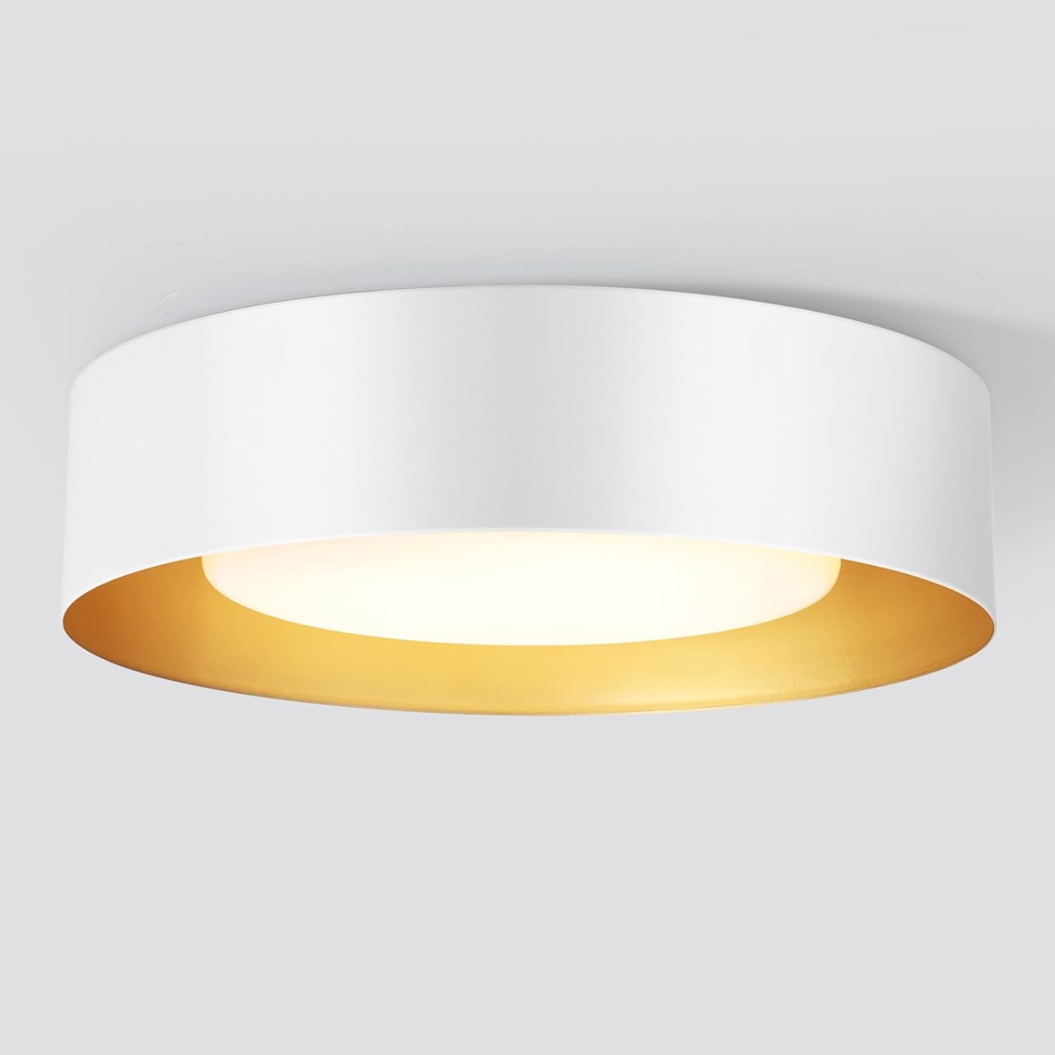 Vikaey Modern Mid Century Flush Mount Ceiling Light, 3-Light White Round Close to Ceiling Light Fixture, Minimalist Drum Ceiling Lamp with Glass Lampshade for Bedroom, Living Room, Kitchen, 16.5in