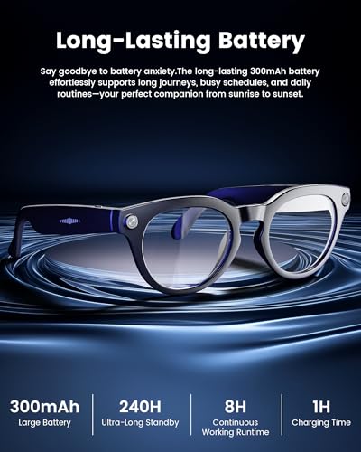 Orpnkna AI Smart Glasses with 8MP Camera, Continuous 12-Min 1200P Video Recording, Real-Time Translation & Voice Assistant, Open-Ear Bluetooth Audio for Vlogging, Travel & Meetings