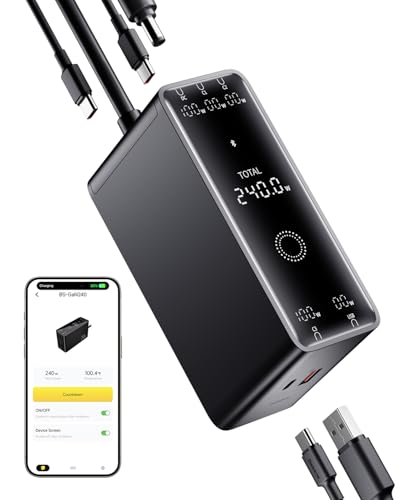 Baseus 240W Smart Charging Station, 5-in-1 Desktop USB C Charger with Digital LED Display, PD 3.1 Dual Laptop Type C Fast Charging for MacBook Pro, Dell XPS, Lenovo, iPhone 16, Galaxy S24