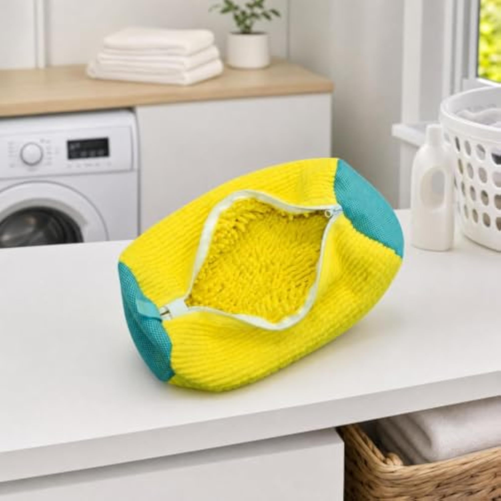 Cylindrical Shoe Washing Bag with Padded Zipper and Mesh Ends