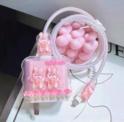 Image of Dezet For iPhone Charger 18-20W Cute Cartoon Charging Cable Protector Set For iPhone Fast Charging USB Cable With Protective Silicone Cover & Organizer Clip Stylish Design (STYLE 13 NADAR),1M, Pink