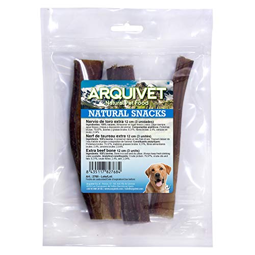 ARQUIVET Nervio de Toro 12 cm (Bolsa 3 uds) - Snacks Naturales masticables para Perros - Premios y recompensas para el Entrenamiento - Chuches y golosinas