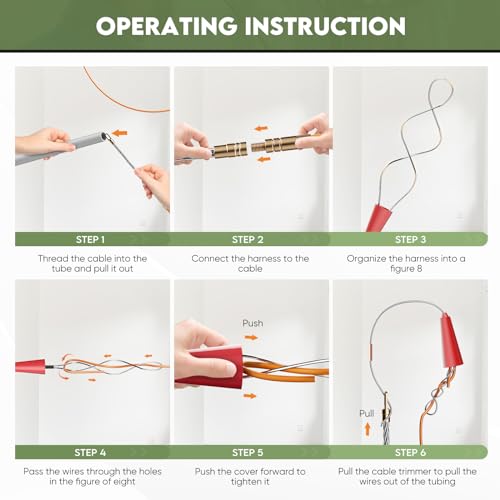 Rouwthio Kabeleinziehhilfe 60 m Kabeleinziehhilfe Die raffinierte einziehbare Spirale für leere Rohre PET-Zugdraht einschließlich hochwertiger einziehbarer Spirale einschließlich Kunststoffgehäuse