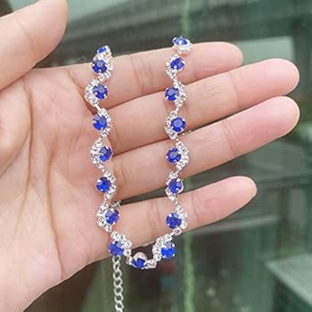 Wedity Bruiloft kristal ketting oorbellen set bruid blauwe choker kettingen hanger sieraden voor vrouwen en meisjes (blauw 1