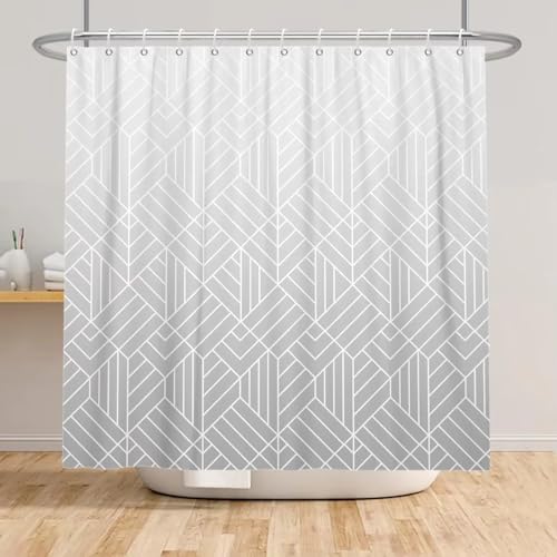 Rideau de douche à rayures grises 165x165 cm style bohème avec crochets