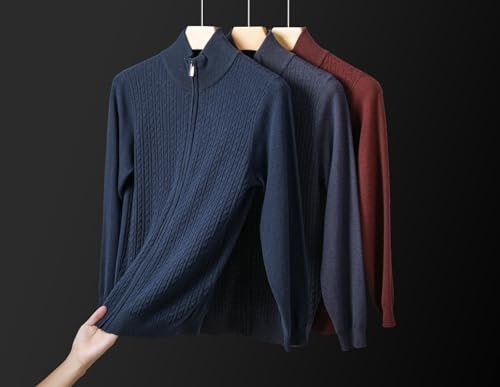 Men's Mock Neck Zip Up Cardigan 100% Wool Classic Knit Long Sleeve Zipped Sweater4