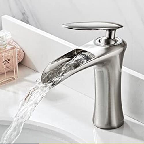 Grifo de lavabo cascada contra salpicaduras hecho de latón resistente para agua fría y caliente
