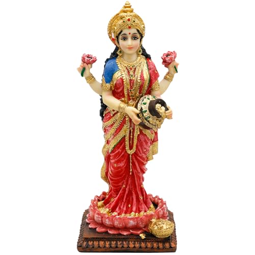 alikiki Standing Lakshmi Idol Statue - 8.3”H Hindu Goddess Laxmi MATA India Diwali Pooja Item Home Office Temple Mandir Shrine Altar Puja Spiritual Decor Ideal Diwali Gifts for Indian Friend Relative