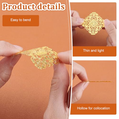 PH PandaHall 60pcs 3 Colors 51mm(2 inch) Square Iron Filigree Charm Pendant Connectors for Earring DIY Jewelry Making, Antique Bronze/Light Gold/Platinum